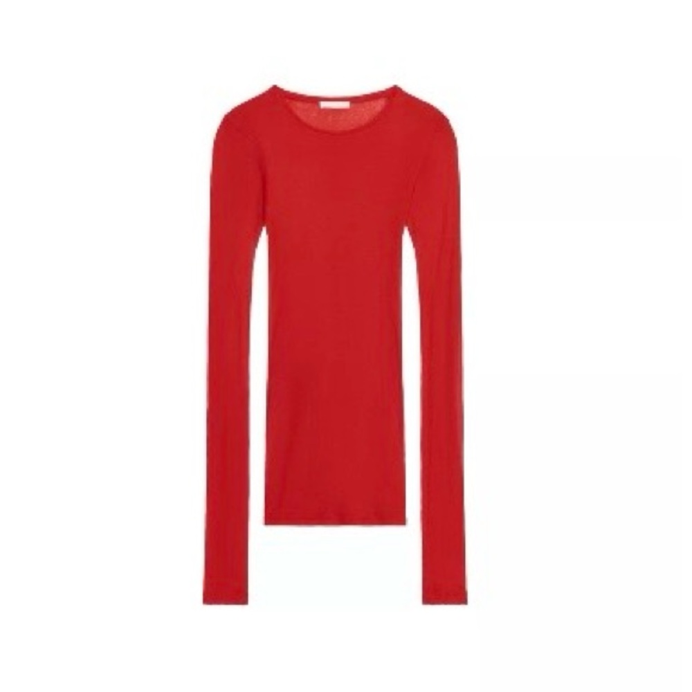 ZARA Supima Cotton Long Sleeve T-Shirt Red Fitted Basic Top Size M